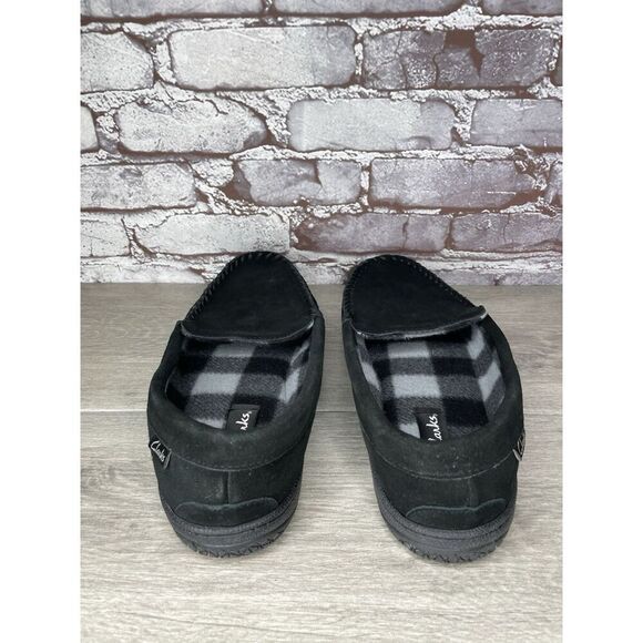 Clarks Venetian Black Suede Fur Lined Slip On Loafer Moccasin Slippers Men’s 10M - Picture 4 of 16